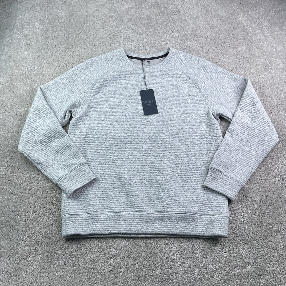 NEW VRST Sweatshirt Mens Medium Light Grey Heather Recharge Crew Neck Raglan Tag